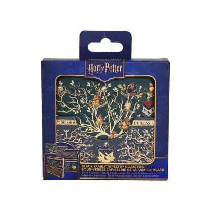 Harry Potter Untersetzer 4er Set mit Black Family Stammbaum, 9,5 x 9,5 cm, Kork und Kunststoff